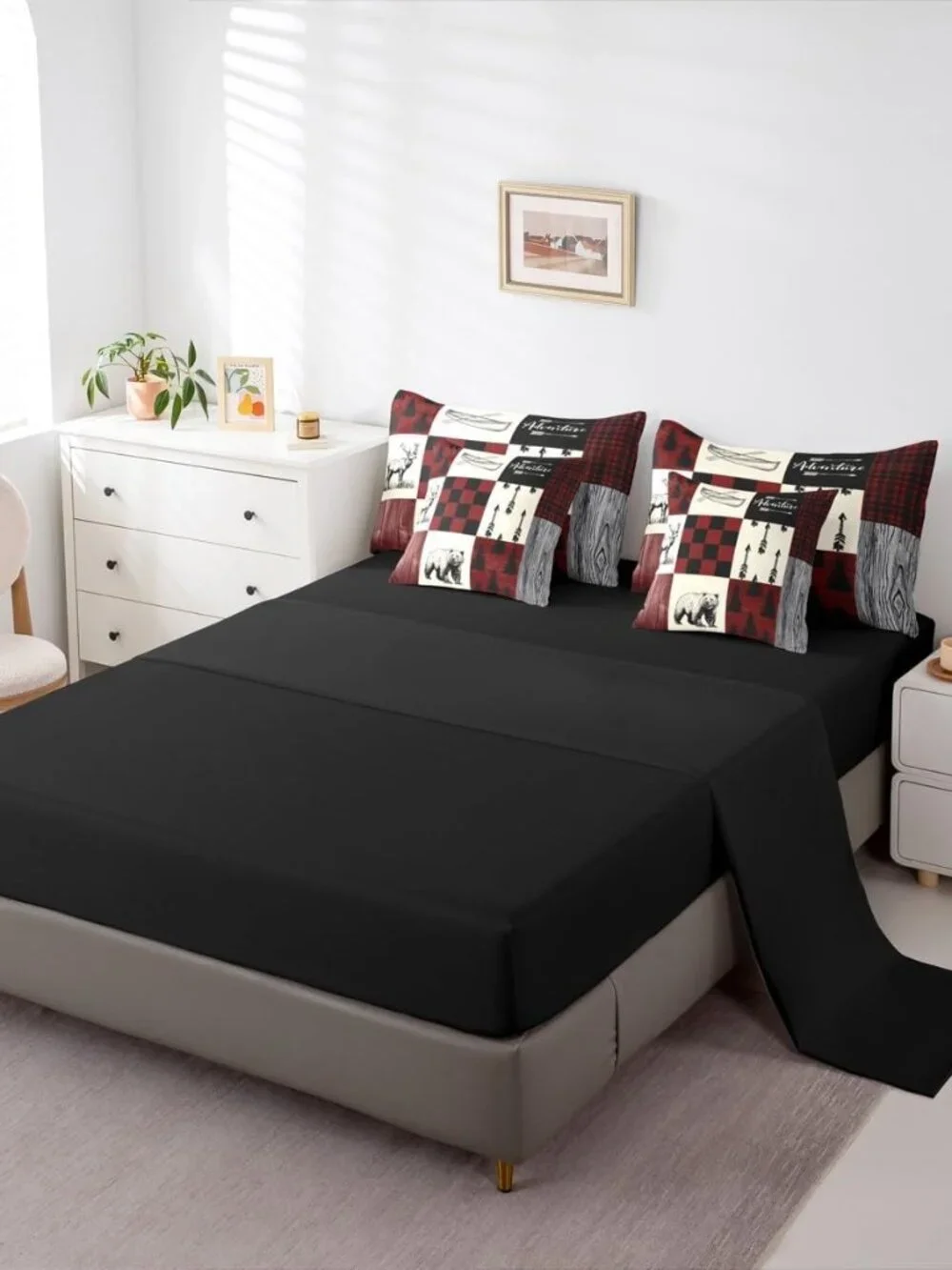 Country Rustic Twin Comforter Set 7 Piece,Farmhouse Plaid Checkered Bedding with
